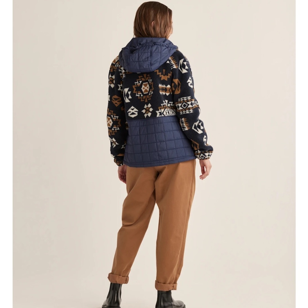 PENDLETON QUILTED TANSY FLEECE HOODED WESTERN PRINT JACKET SIZE LARGE NAVY TAN - Picture 6 of 12
